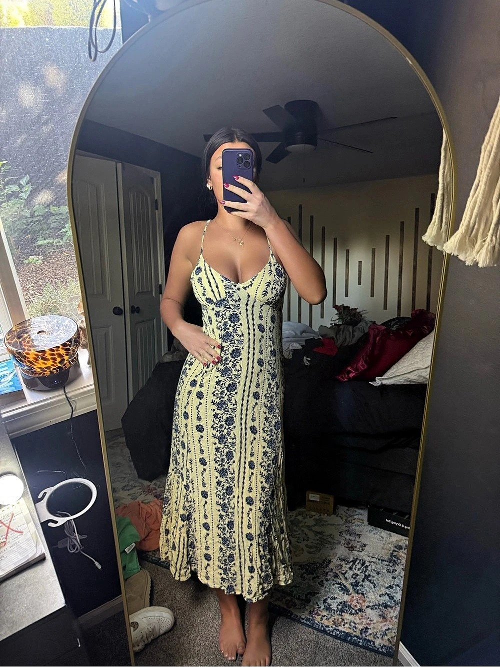true Floral Open Back Midi Dress in Yellow & Blue Size Medium - Picture 1 of 6